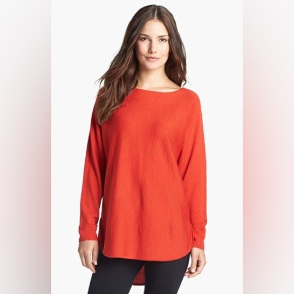 Eileen Fisher Women Coral orange 100% merino wool crewneck long tunic sweater S - Picture 1 of 8